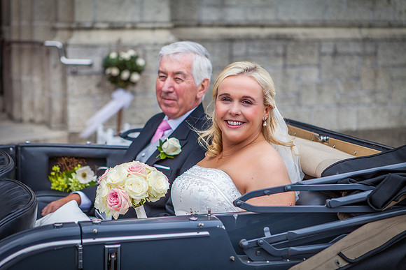 Clodagh and her father Pat arriving at the church